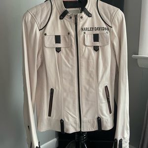 White and pink leather Harley Davidson riding jacket